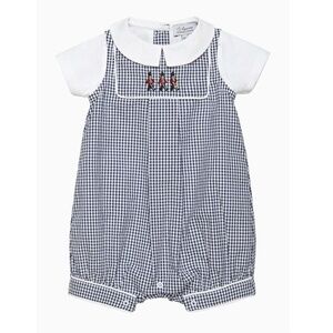 Trotters London Blue Gingham Jasper Guardsman Romper 1-3M NWT